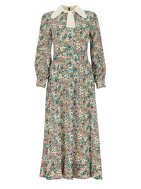 Robe à motif fleuri et col contrasté en soie - Multicolor