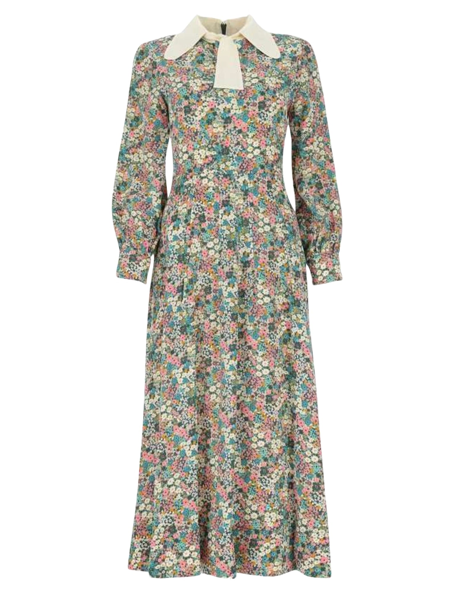 Robe à motif fleuri et col contrasté en soie - Multicolor