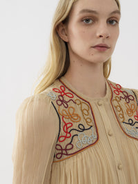 Blouse froncée en soie - Secret Brown