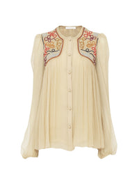 Blouse froncée en soie - Secret Brown