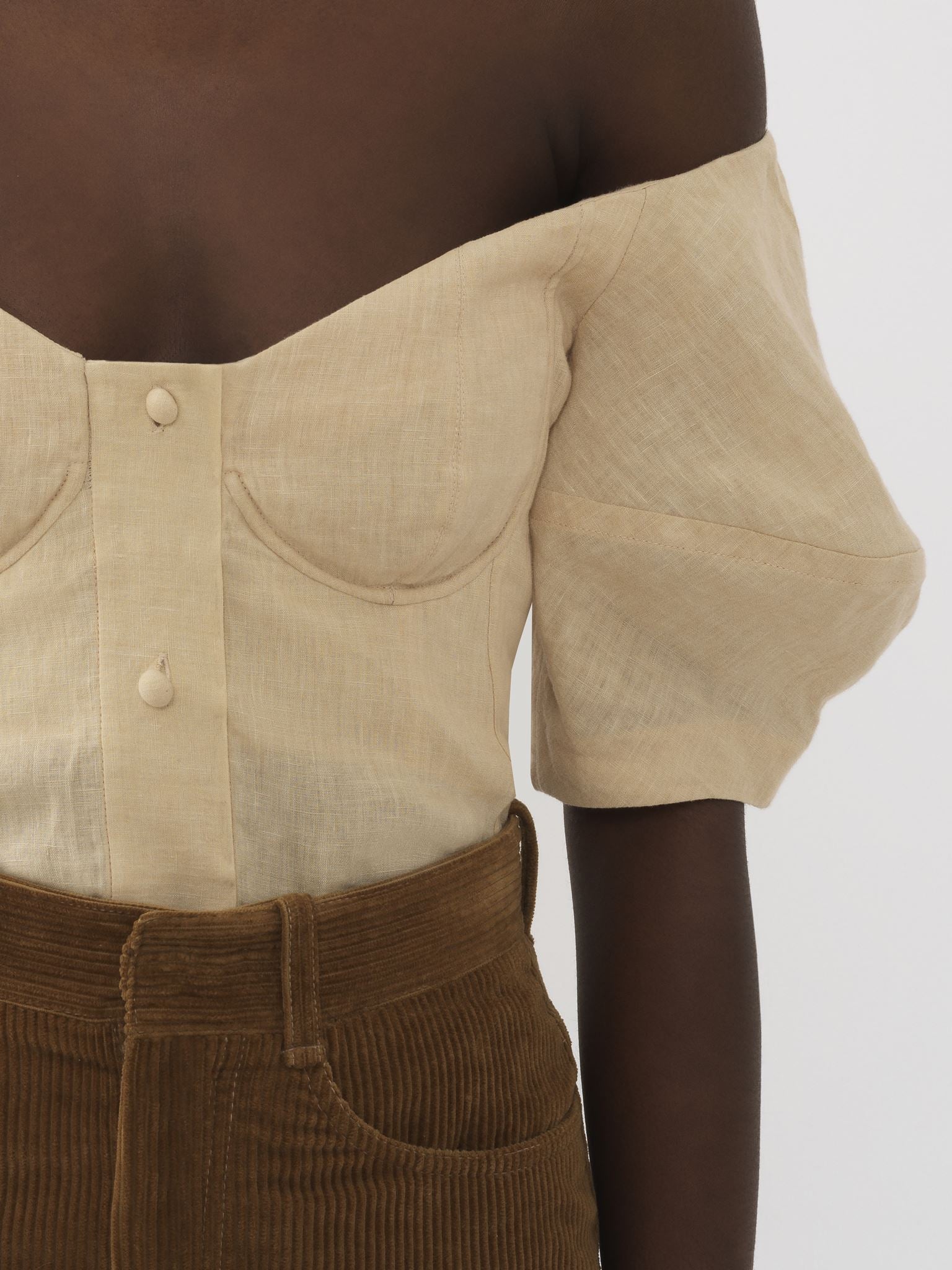 Top corset épaules nues en lin - Secret Brown