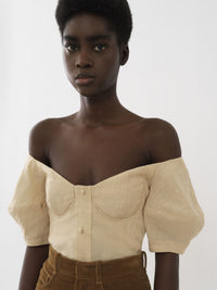 Top corset épaules nues en lin - Secret Brown