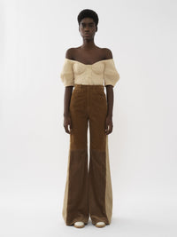 Top corset épaules nues en lin - Secret Brown