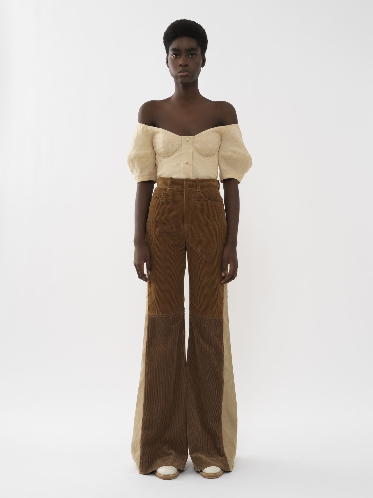 Top corset épaules nues en lin - Secret Brown