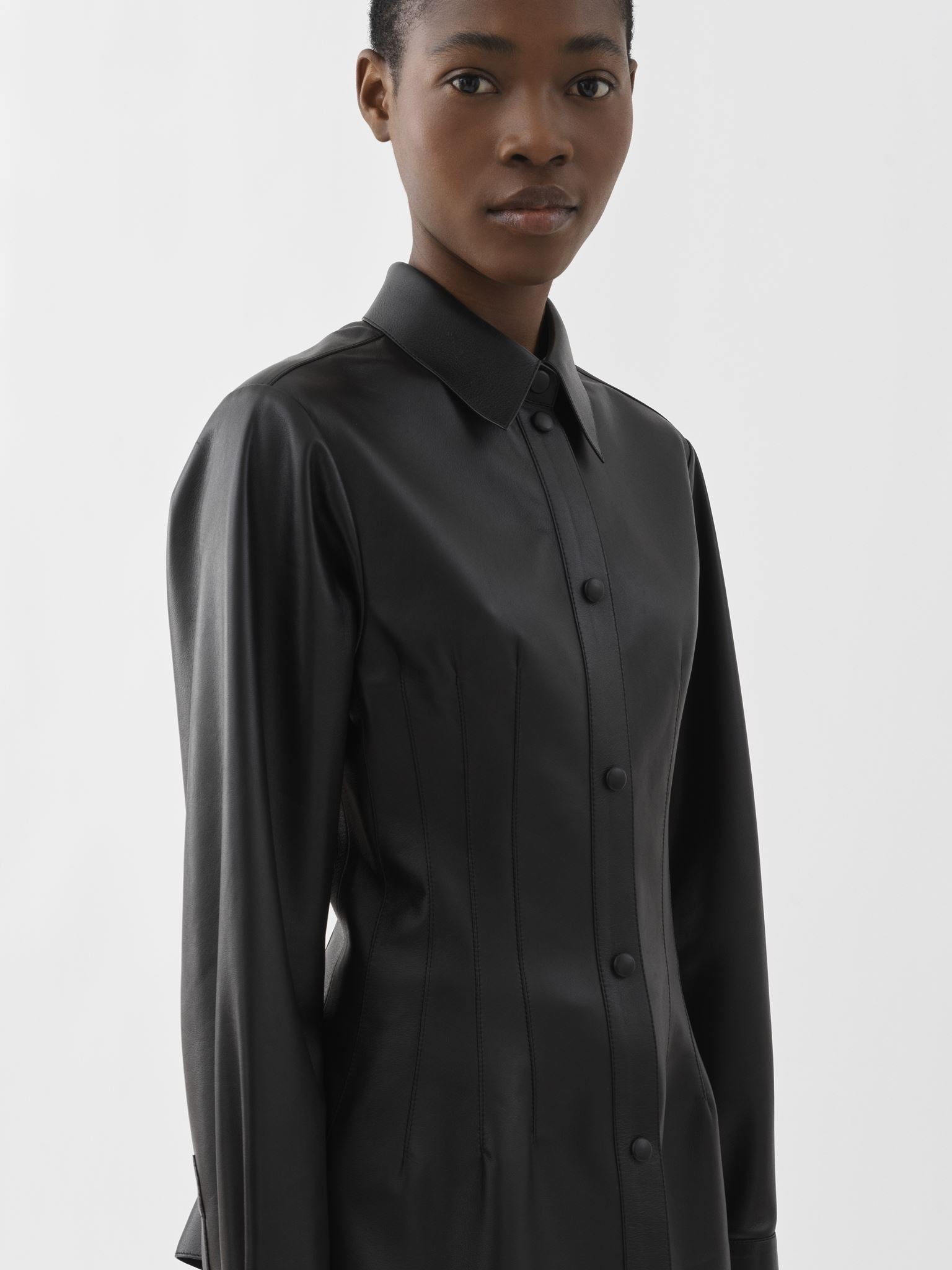 Chemise corset en cuir - Noir