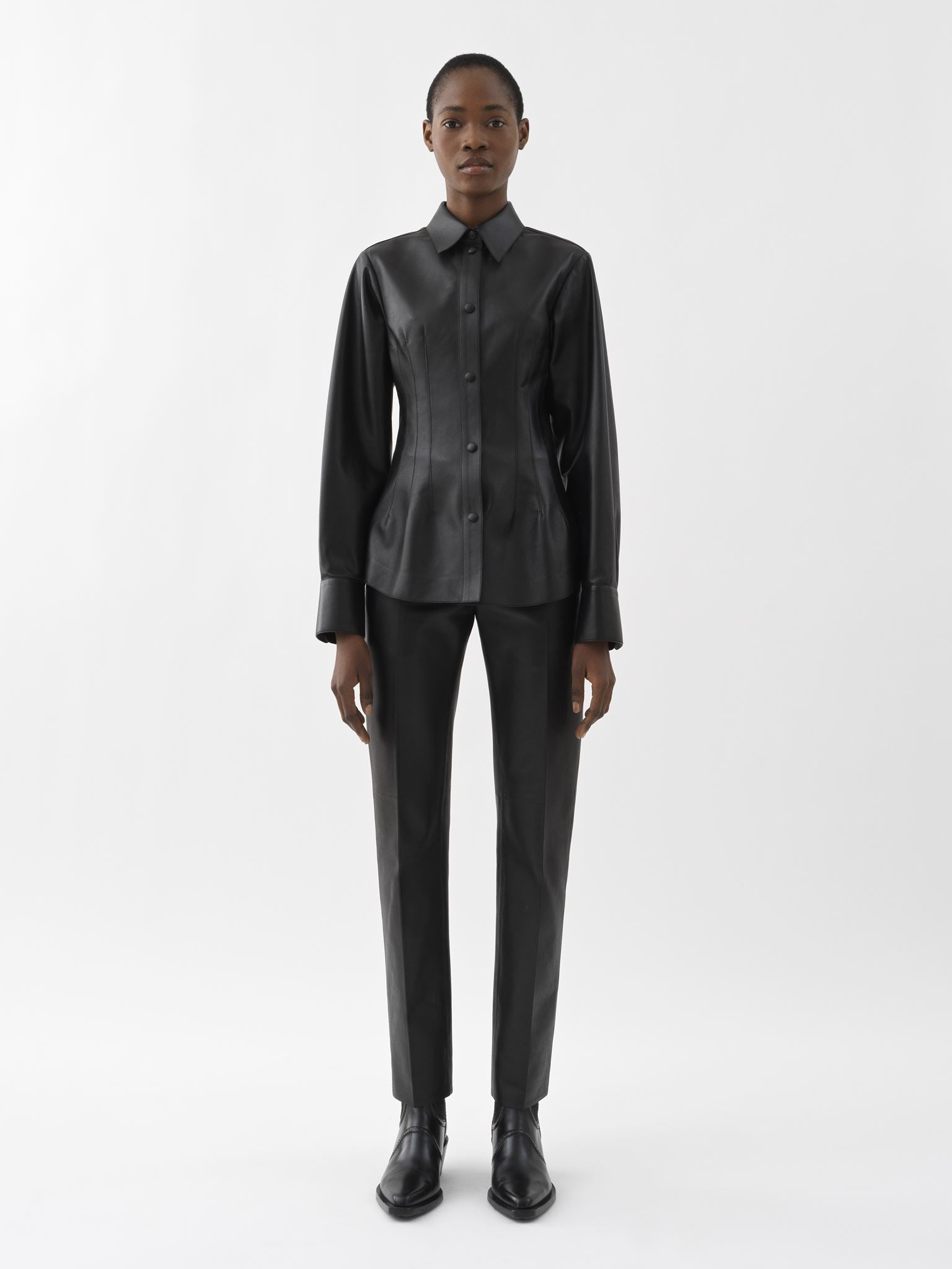 Chemise corset en cuir - Noir