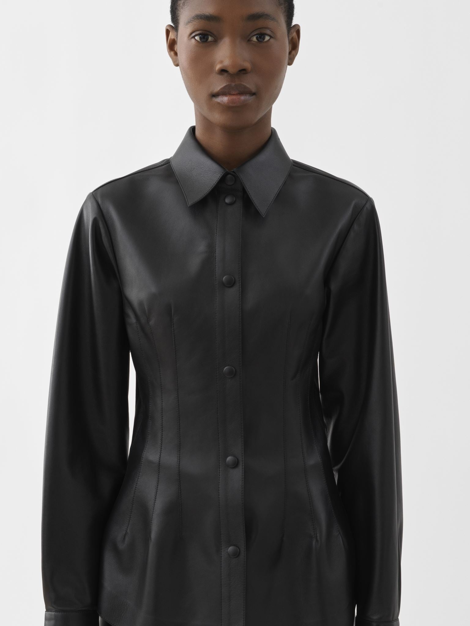 Chemise corset en cuir - Noir