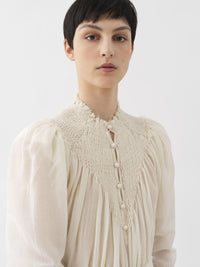 Blouse smockée en laine - Beige Perle de Graine