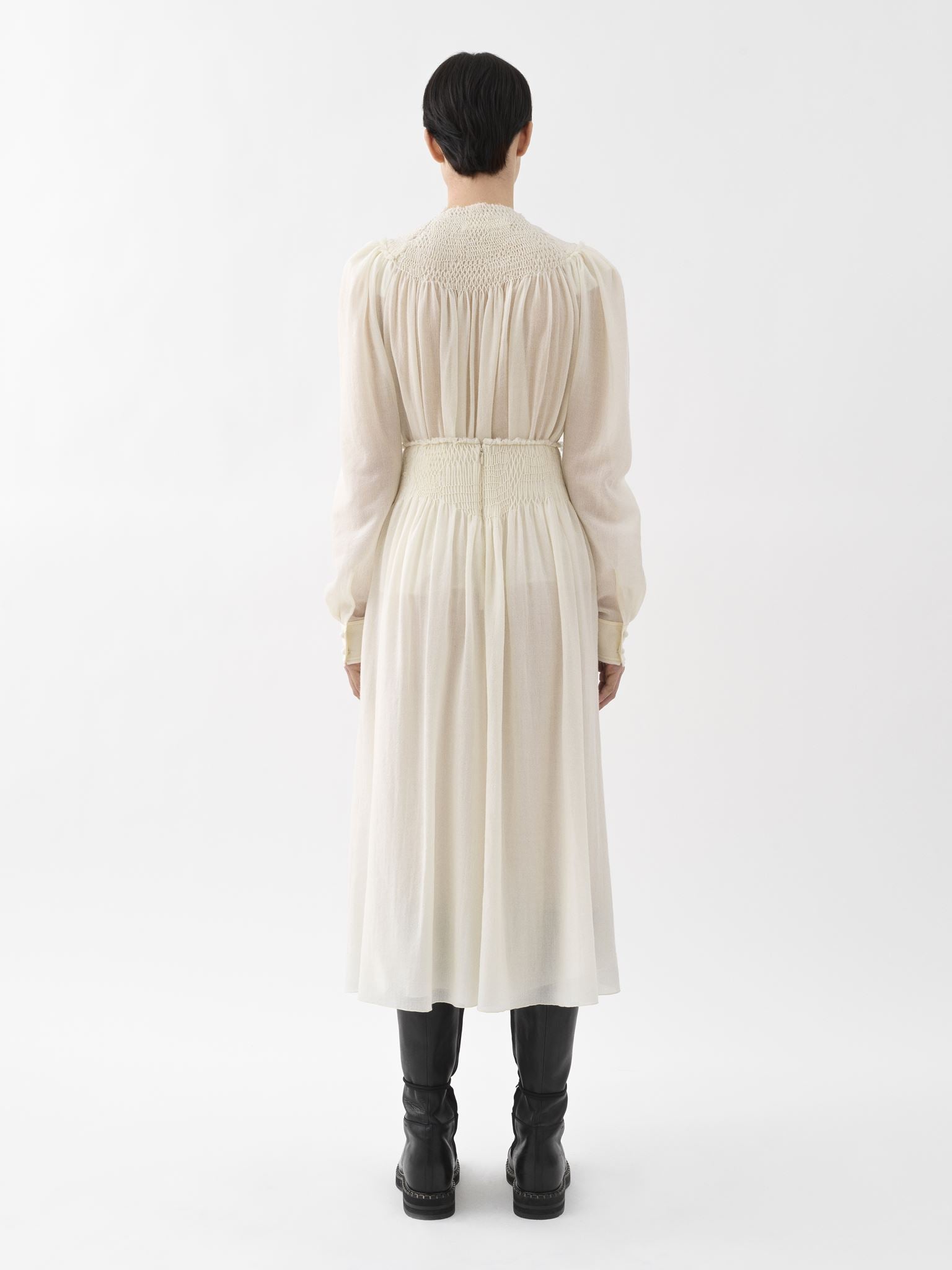 Blouse smockée en laine - Beige Perle de Graine