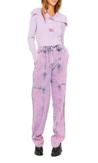 Pull façon polo col V - Mauve