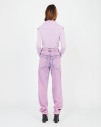 Pull façon polo col V - Mauve