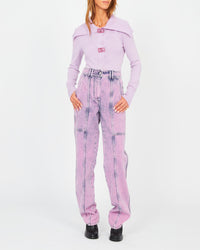 Pull façon polo col V - Mauve
