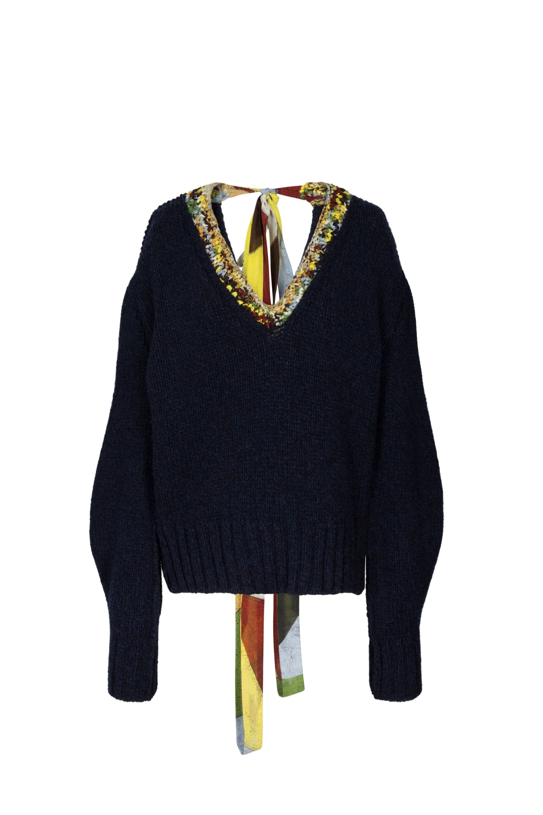 Pull à manches longues en laine ouvert au dos - Bleu