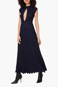 Robe longue dos nu en laine - Bleu