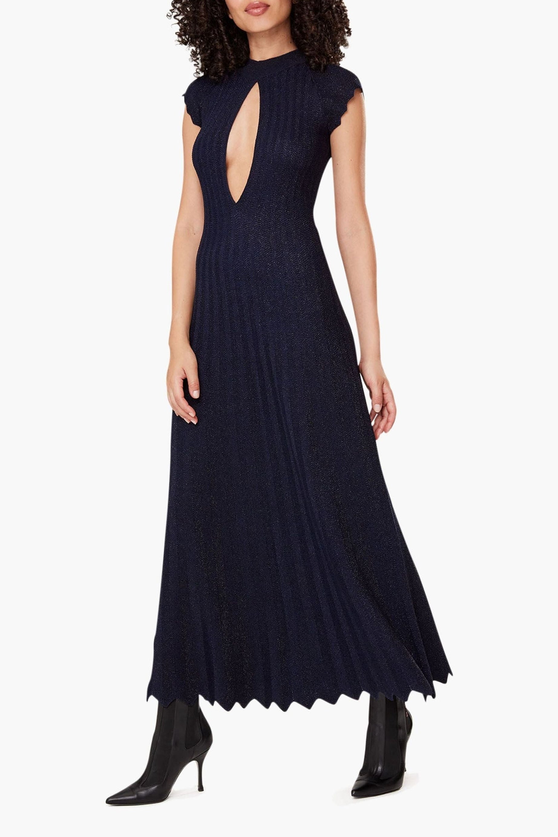 Robe longue dos nu en laine - Bleu