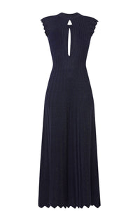 Robe longue dos nu en laine - Bleu