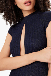 Robe longue dos nu en laine - Bleu