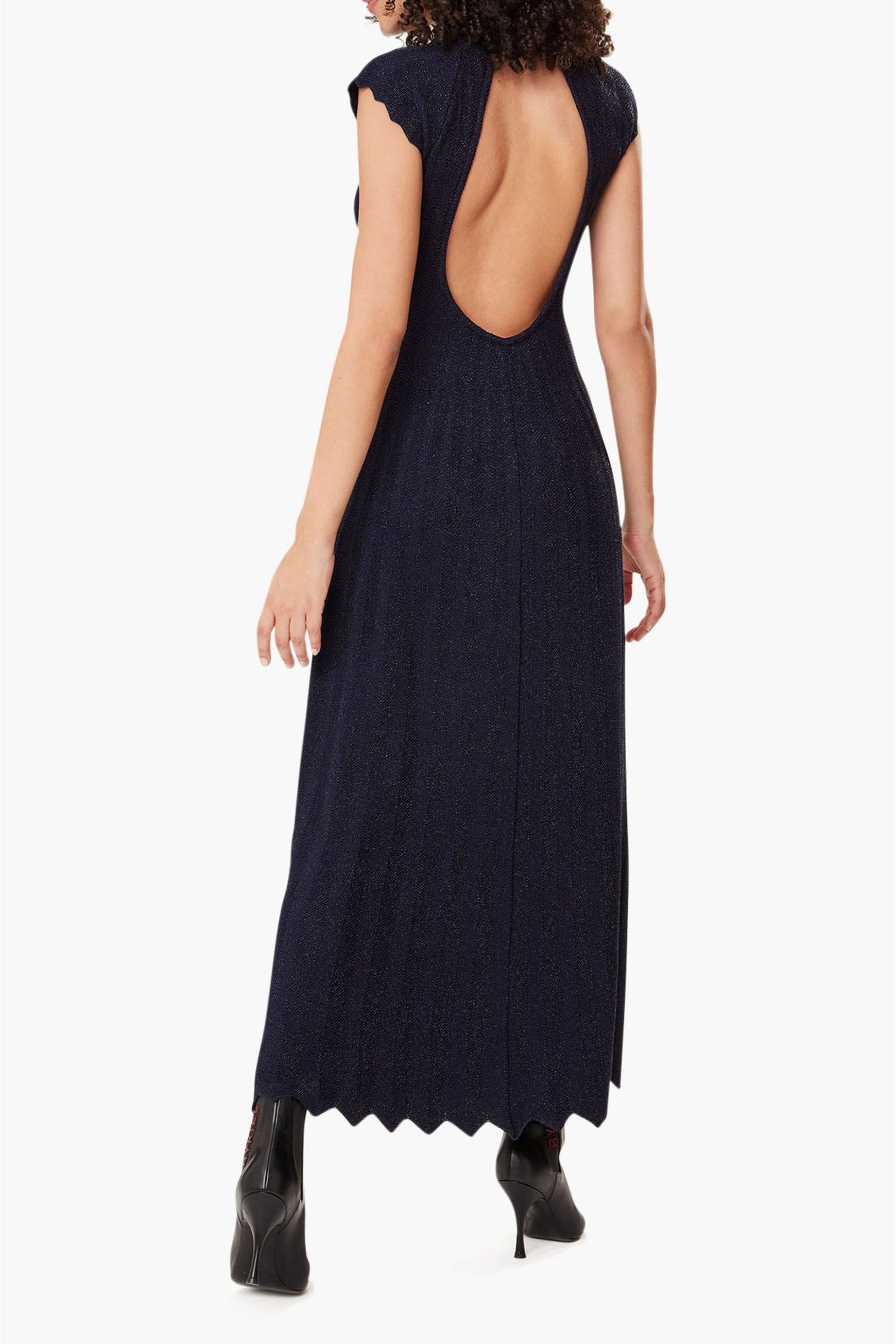 Robe longue dos nu en laine - Bleu