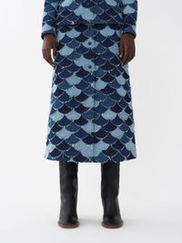 Jupe trapèze en patchwork de denim - Denim Blue
