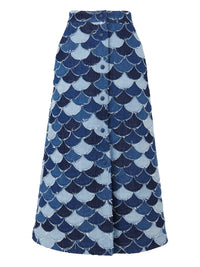 Jupe trapèze en patchwork de denim - Denim Blue