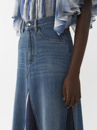 Jupe longue évasée denim biologique - Multicolor Blue