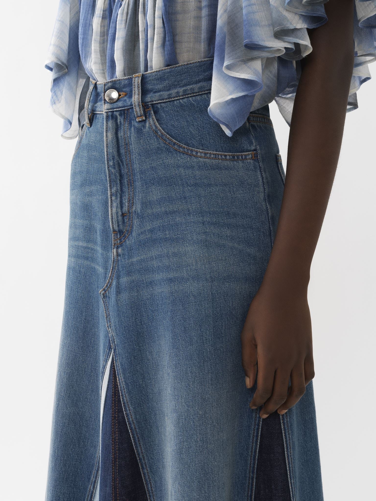 Jupe longue évasée denim biologique - Multicolor Blue