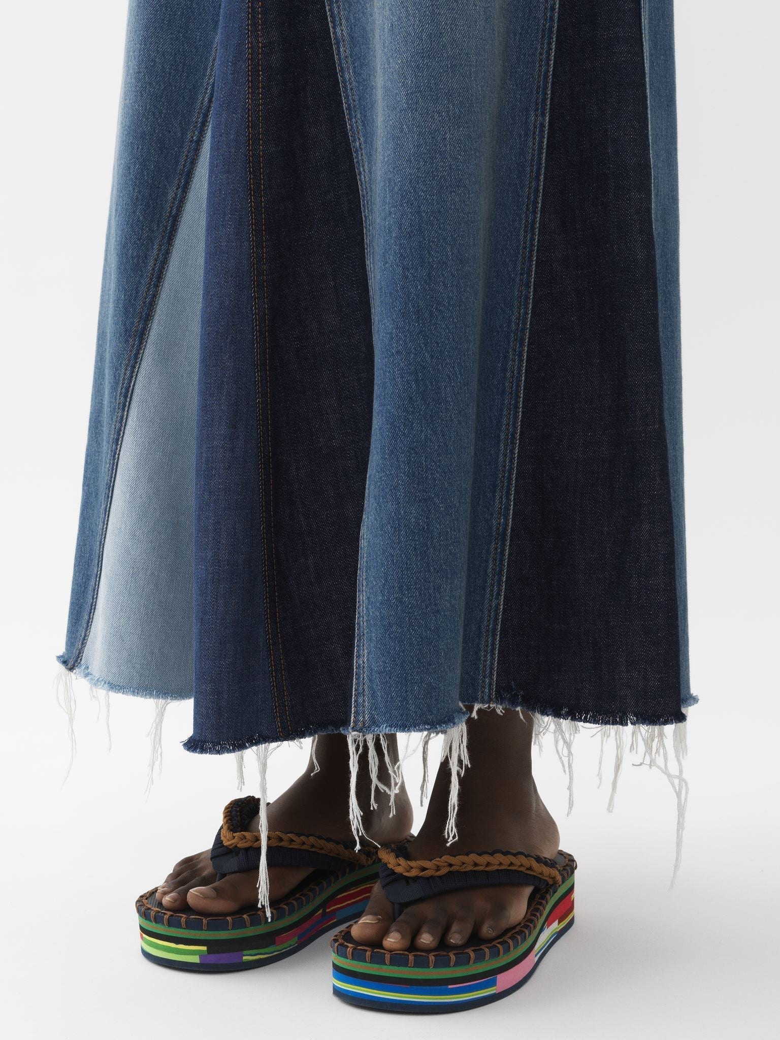 Jupe longue évasée denim biologique - Multicolor Blue
