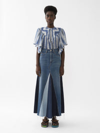Jupe longue évasée denim biologique - Multicolor Blue