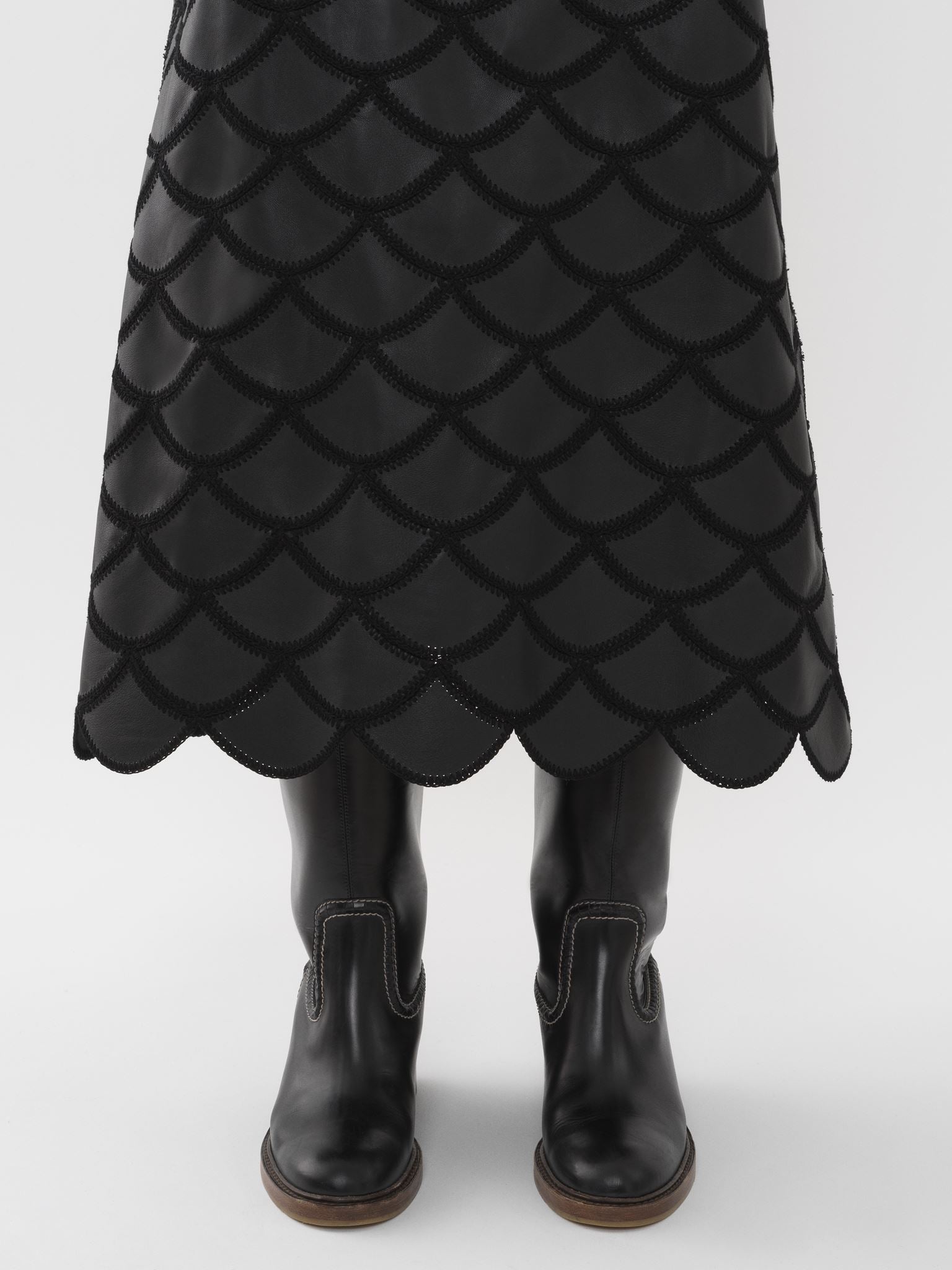 Jupe évasée en cuir - Noir