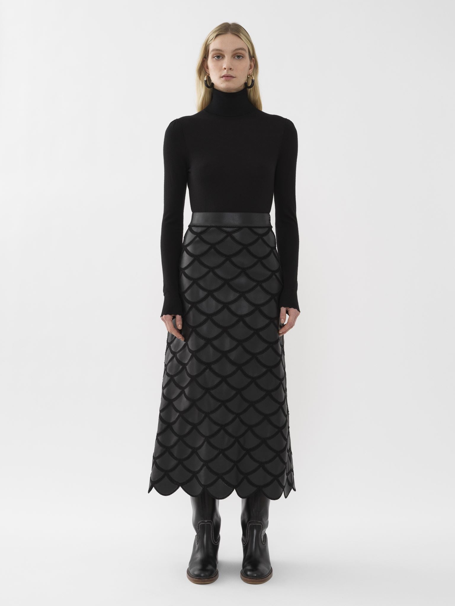 Jupe évasée en cuir - Noir