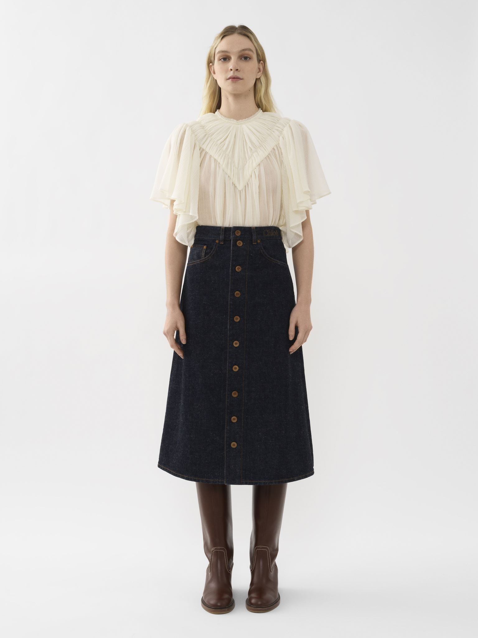 Jupe midi trapèze Agung - Iconic Navy