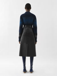 Jupe midi évasée en cuir - Black
