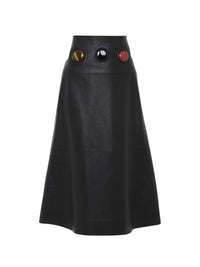 Jupe midi évasée en cuir - Black