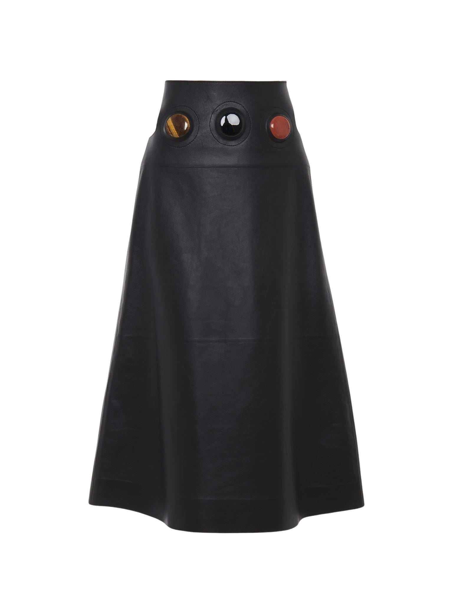 Jupe midi évasée en cuir - Black