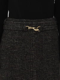 Jupe droite ceinturée en laine - Black Beige