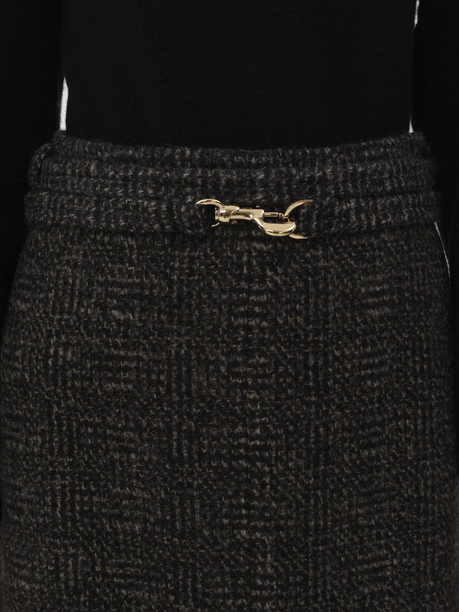 Jupe droite ceinturée en laine - Black Beige