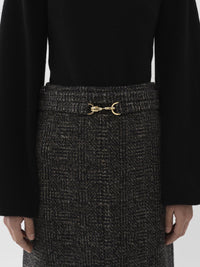 Jupe droite ceinturée en laine - Black Beige