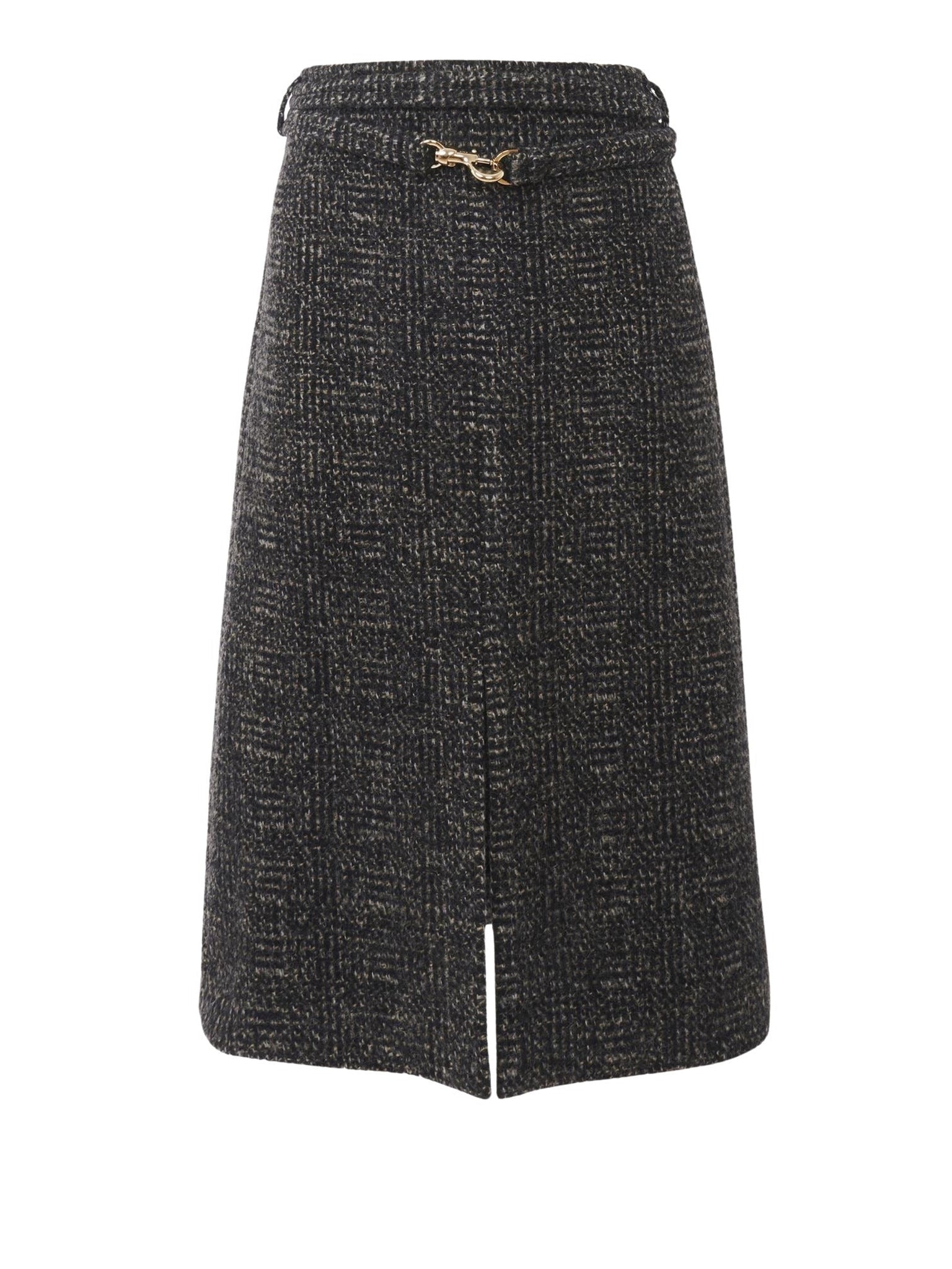 Jupe droite ceinturée en laine - Black Beige