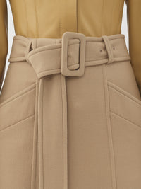 Jupe midi ceinturé en laine - Pearl Beige