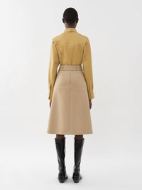 Jupe midi ceinturé en laine - Pearl Beige