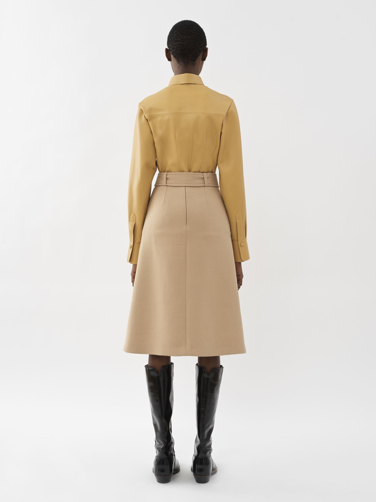 Jupe midi ceinturé en laine - Pearl Beige