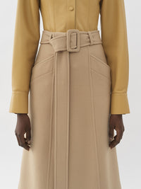 Jupe midi ceinturé en laine - Pearl Beige