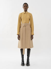 Jupe midi ceinturé en laine - Pearl Beige