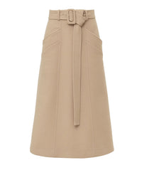 Jupe midi ceinturé en laine - Pearl Beige