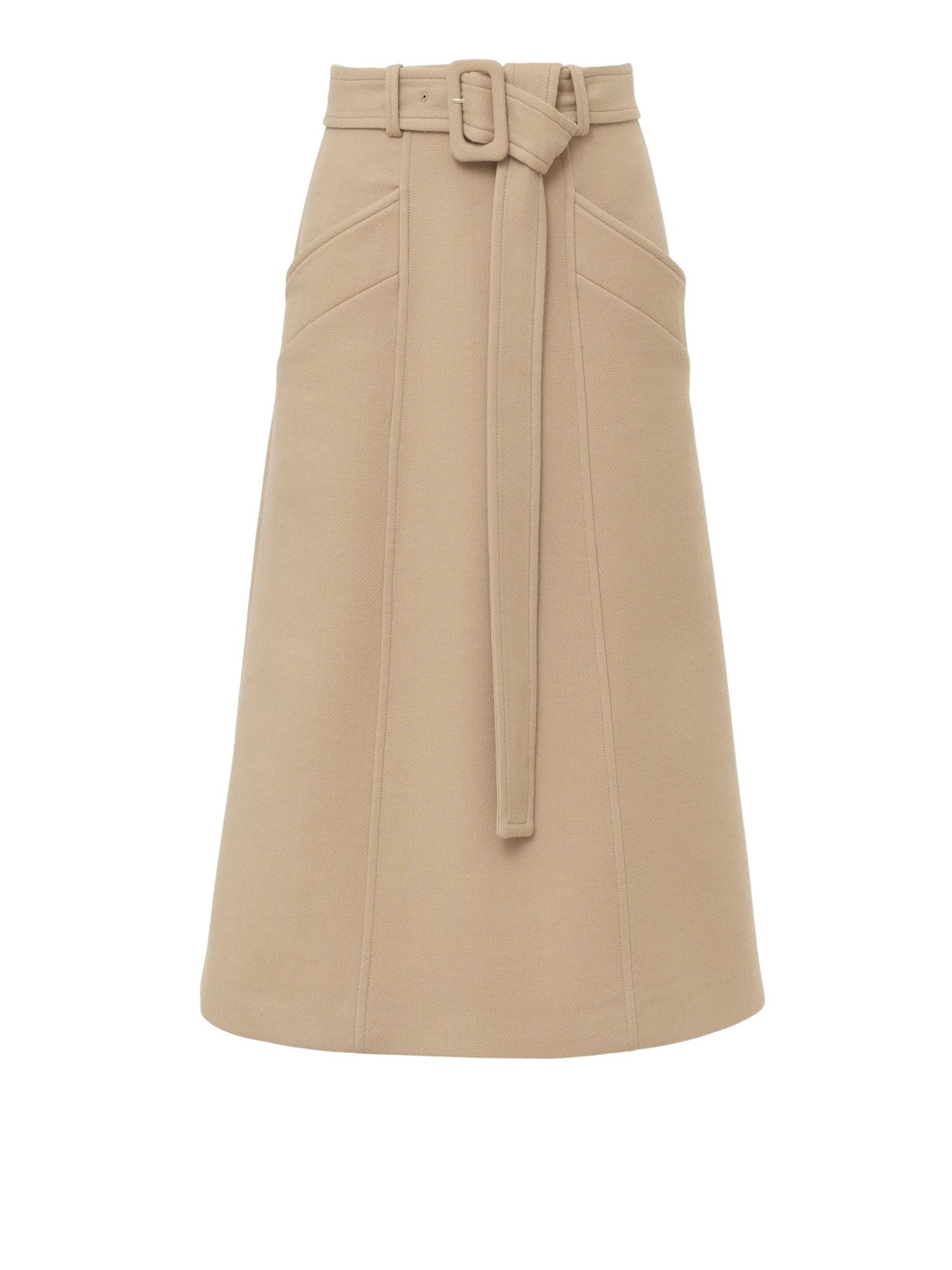 Jupe midi ceinturé en laine - Pearl Beige
