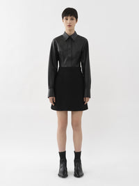 Mini jupe trapèze en laine - Black