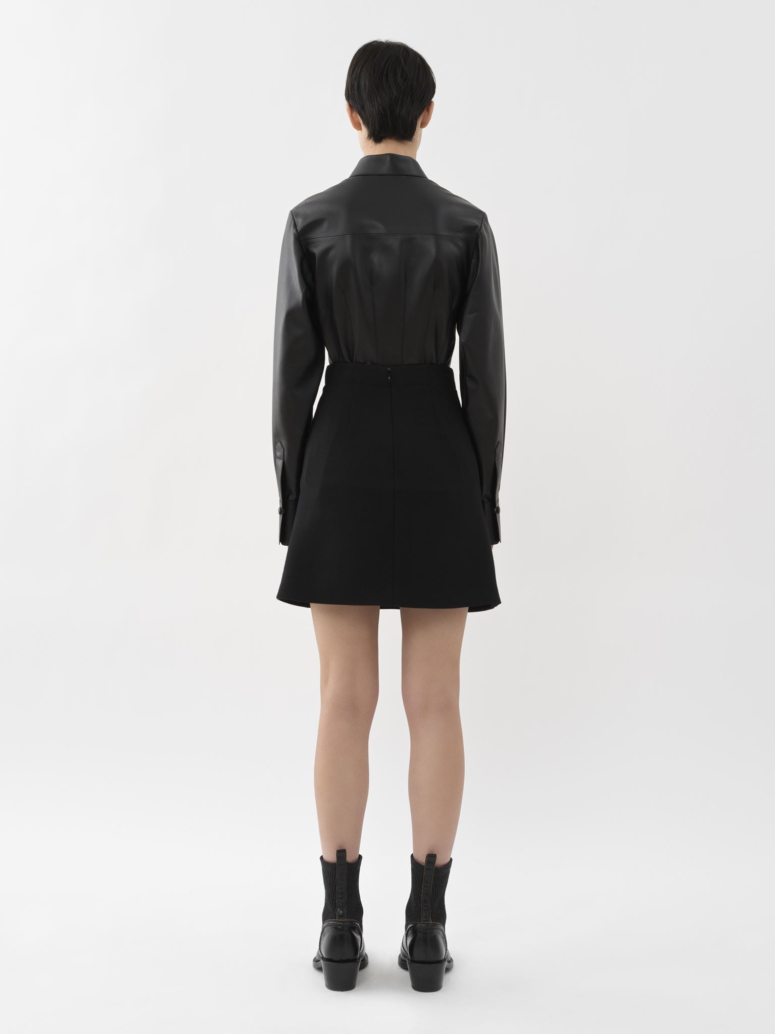 Mini jupe trapèze en laine - Black