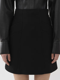 Mini jupe trapèze en laine - Black