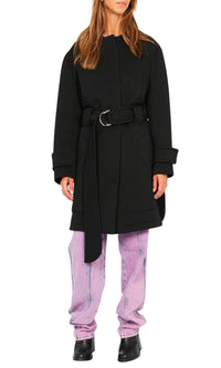 Manteau ceinturé en néoprène - Noir