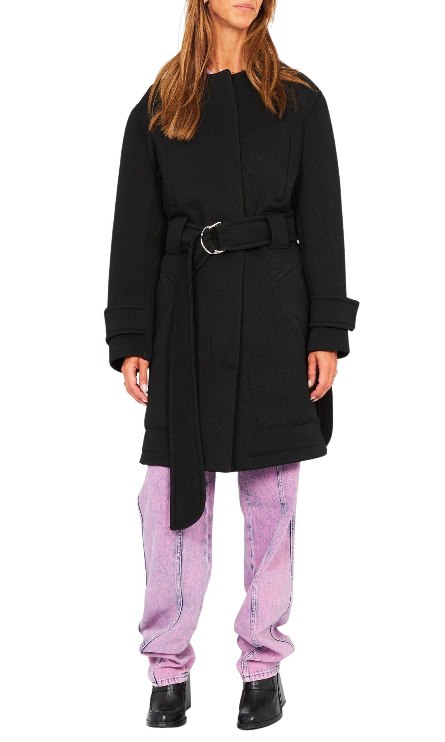 Manteau ceinturé en néoprène - Noir